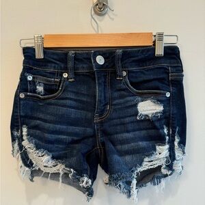 American Eagle Outfitters Blue Distressed Jean Shorts